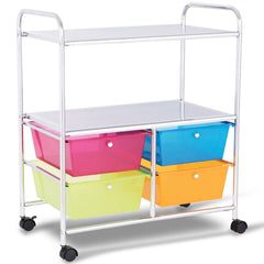 Carrito Auxiliar con 4 Cajones Apilables y 2 Estantes 4 Ruedas Organizador para Cocina Baño Oficina 58,5 x 37 x 75 cm Multicolor 1