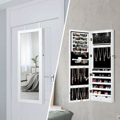 Armario para Joyas con Espejo de Cuerpo Entero Montado a la Pared Puerta con 2 Luces LED Organizador Joyero 37 x 9,5 x 108 cm Blanco