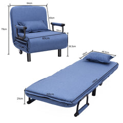 Sillón con Reposabrazos Sillón 3 en 1 Sofá Cómoda con Almohadón y Respaldo Reclinable Ideal para Habitación Salón Oficina Azul