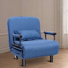 Sillón con Reposabrazos Sillón 3 en 1 Sofá Cómoda con Almohadón y Respaldo Reclinable Ideal para Habitación Salón Oficina Azul