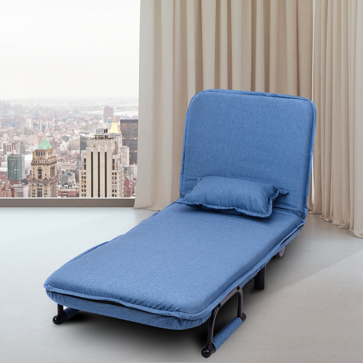 Sillón con Reposabrazos Sillón 3 en 1 Sofá Cómoda con Almohadón y Respaldo Reclinable Ideal para Habitación Salón Oficina Azul