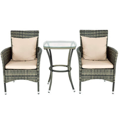 Conjunto Muebles de Ratán para Patio Balcón 2 Sillas y 1 Mesa con Cojines