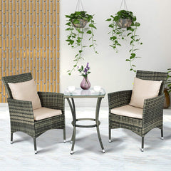 Conjunto Muebles de Ratán para Patio Balcón 2 Sillas y 1 Mesa con Cojines