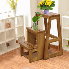 Taburete de Escalera de 3 Peldaños en Pino Cocina Doméstica Plegable Multiusos 57 x 38 x 66 cm Natural