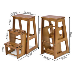 Taburete de Escalera de 3 Peldaños en Pino Cocina Doméstica Plegable Multiusos 57 x 38 x 66 cm Natural