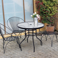 Mesa de Exterior Mesita Redonda de Vidriocon Agujero para Sombrilla para Interior y Exterior 81 x 81 x 71 cm