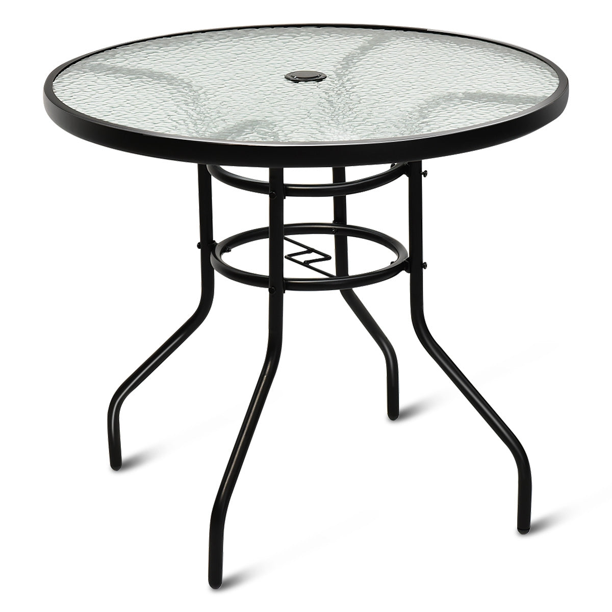 Mesa de Exterior Mesita Redonda de Vidriocon Agujero para Sombrilla para Interior y Exterior 81 x 81 x 71 cm