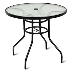 Mesa de Exterior Mesita Redonda de Vidriocon Agujero para Sombrilla para Interior y Exterior 81 x 81 x 71 cm