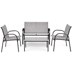 Juego de Mesita y Sillón y Banco Muebles de Patio Mesa de Centro Mesita de Jardín de Hierro y Tela de Malla para Terraza Exterior Gris