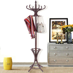 Perchero de Pie de Madera 184cm Perchero Árbol con Soporte 12 Perchas para Colgar Ropa Sombrero para Habitación Entrada Marrón