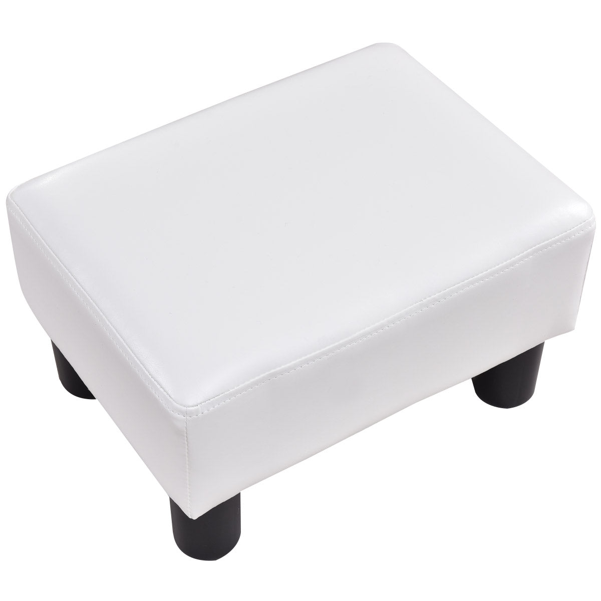 Taburete Puf con pies de PU rectangulares 40x30x24cm Blanco