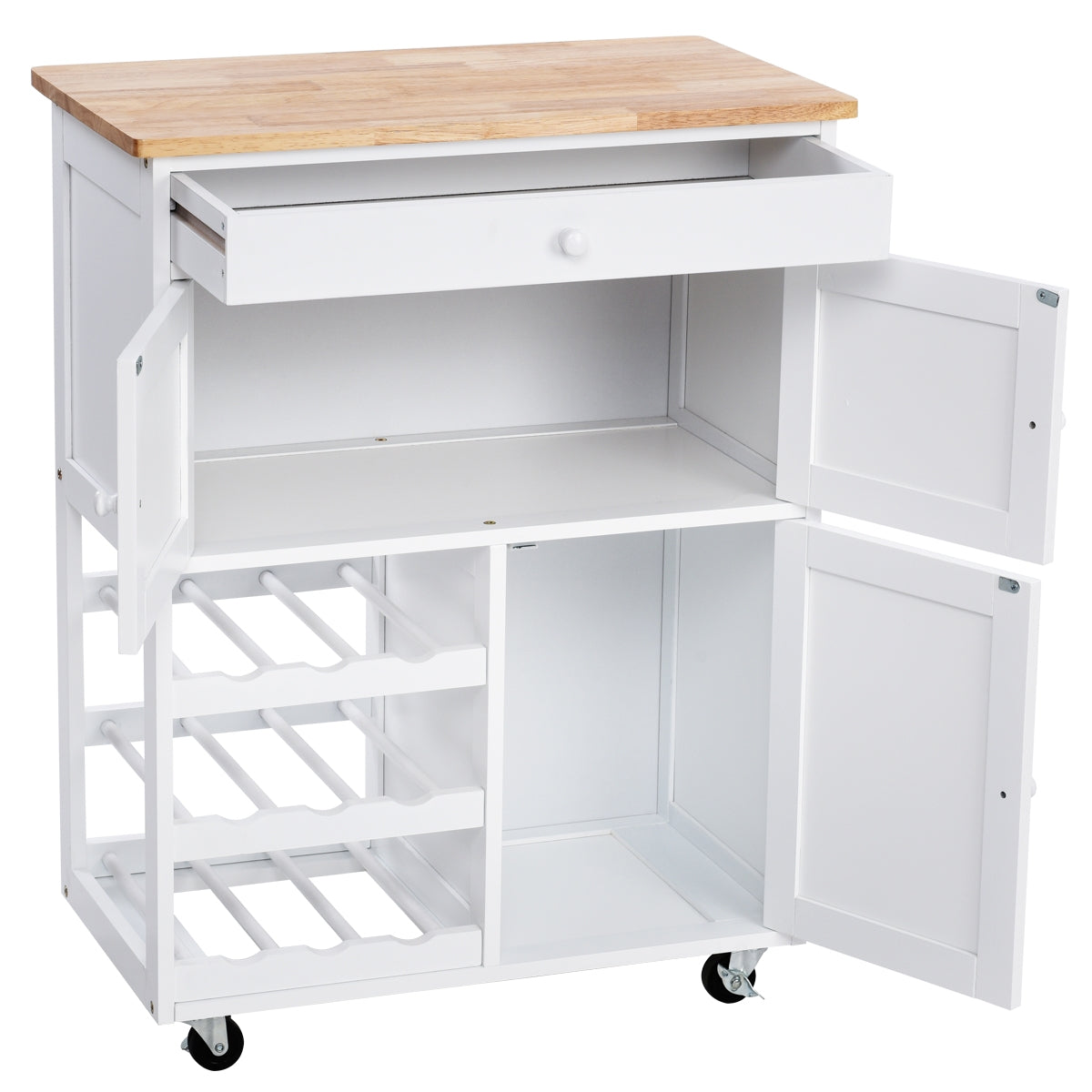 Carrito de Cocina Madera con Rueda Cajón 67x37x87cm Estantería de Cocina Vino Armario Blanco