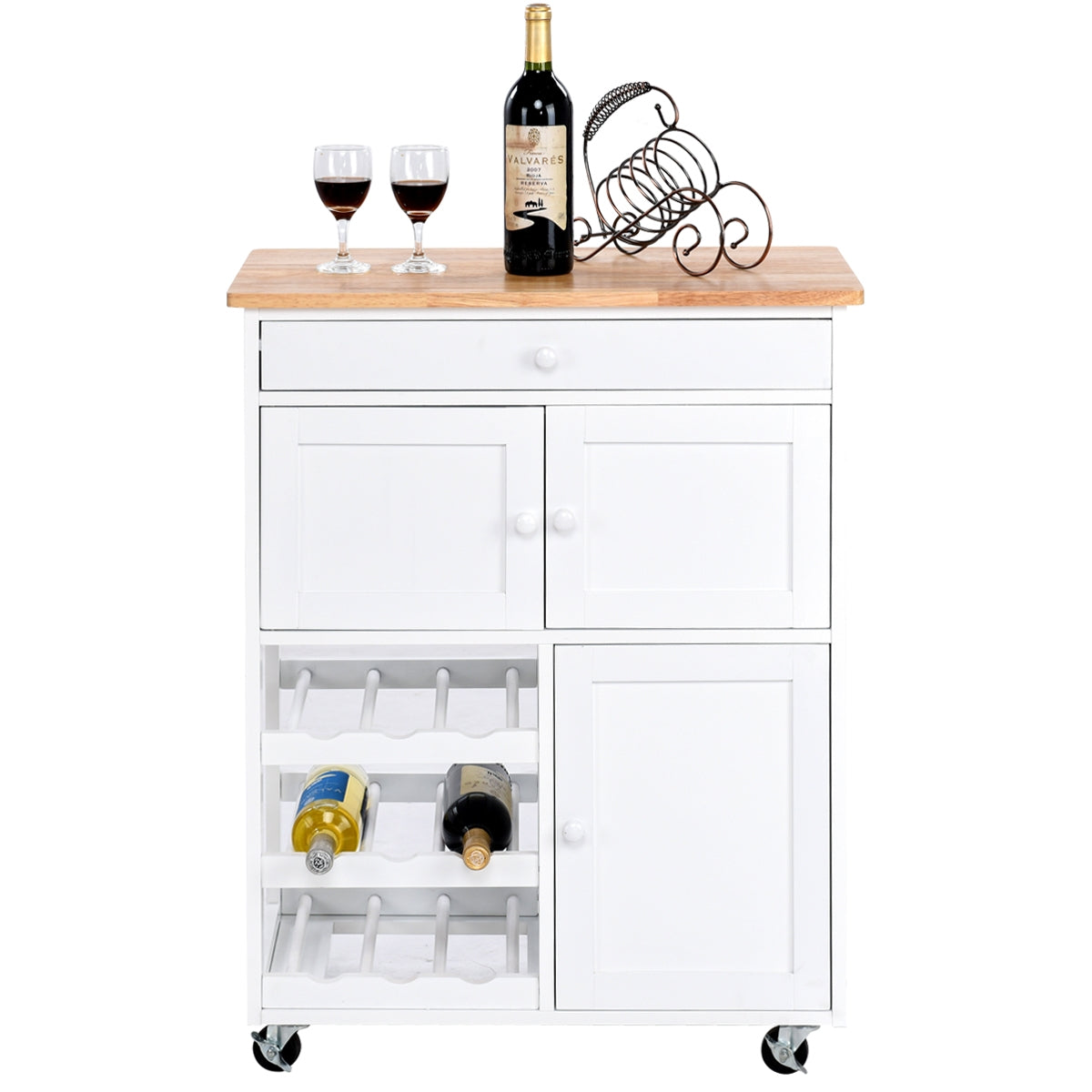 Carrito de Cocina Madera con Rueda Cajón 67x37x87cm Estantería de Cocina Vino Armario Blanco