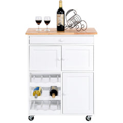 Carrito de Cocina Madera con Rueda Cajón 67x37x87cm Estantería de Cocina Vino Armario Blanco