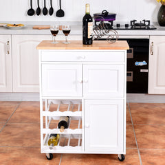 Carrito de Cocina Madera con Rueda Cajón 67x37x87cm Estantería de Cocina Vino Armario Blanco