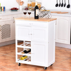 Carrito de Cocina Madera con Rueda Cajón 67x37x87cm Estantería de Cocina Vino Armario Blanco