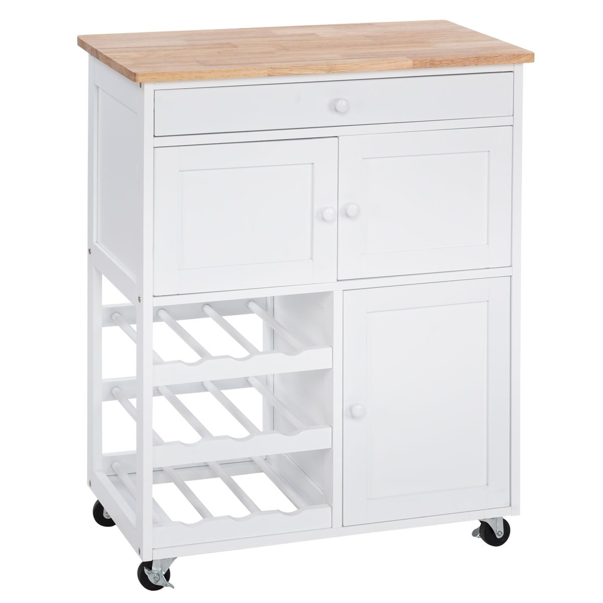 Carrito de Cocina Madera con Rueda Cajón 67x37x87cm Estantería de Cocina Vino Armario Blanco