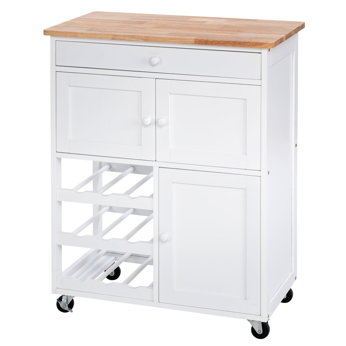 Carrito de Cocina Madera con Rueda Cajón 67x37x87cm Estantería de Cocina Vino Armario Blanco