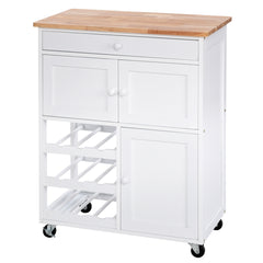 Carrito de Cocina Madera con Rueda Cajón 67x37x87cm Estantería de Cocina Vino Armario Blanco