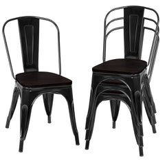4 Sillas de Metal Apilables con Respaldo y Asiento de Madera para Casa Cocina Bar Negro 52 x 42 x 84 cm