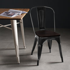 4 Sillas de Metal Apilables con Respaldo y Asiento de Madera para Casa Cocina Bar Negro 52 x 42 x 84 cm