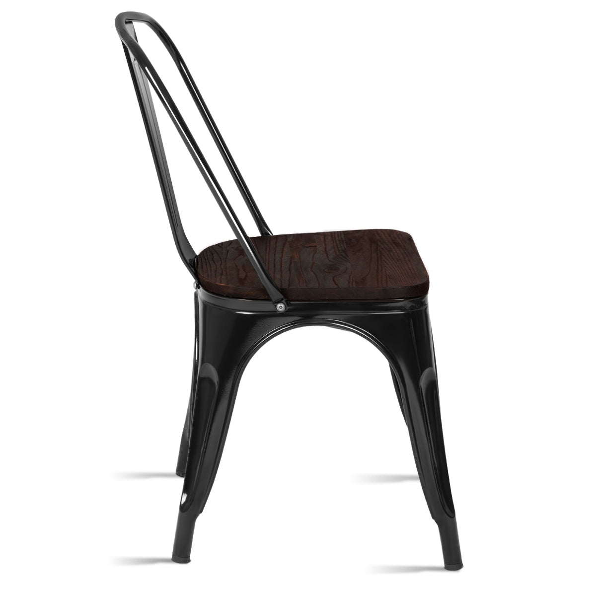 4 Sillas de Metal Apilables con Respaldo y Asiento de Madera para Casa Cocina Bar Negro 52 x 42 x 84 cm