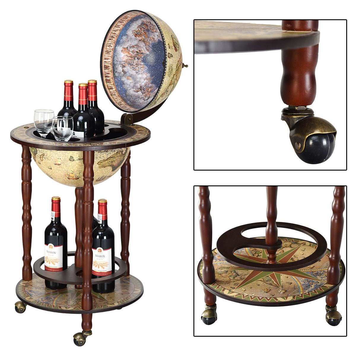 Barra de globo con ruedas Soporte de licor móvil Diseño innovador y práctico 88 x 45 x 45 cm