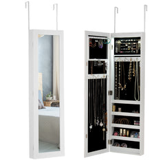 Espejo Joyero con Iluminación LED Armario para Joyas con Espejo Colgante de Puerta Pared 106 x 30 x 8,5 cm Blanco