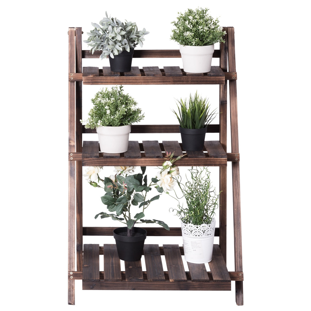 Estante para Plantas con 3 Niveles Expositor Flores en Madera de Abeto Estante Plegable para Jardín Patio Balcón Marrón 60 x 32 x 93 cm