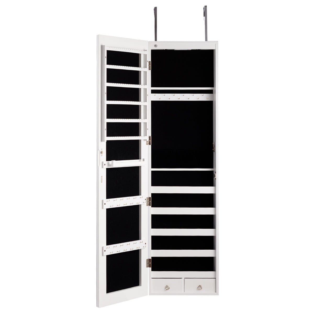 Gabinete de Joyería de Madera con Espejo de Pared y LED Interno 33,5 x 10 x 120 cm Blanco