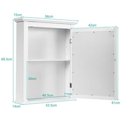 Armario de Baño con Espejo de Pared Organizador con Puerta y Estante Ajustable Gabinete de Almacenamiento 56 x 15 x 69,5 cm Blanco