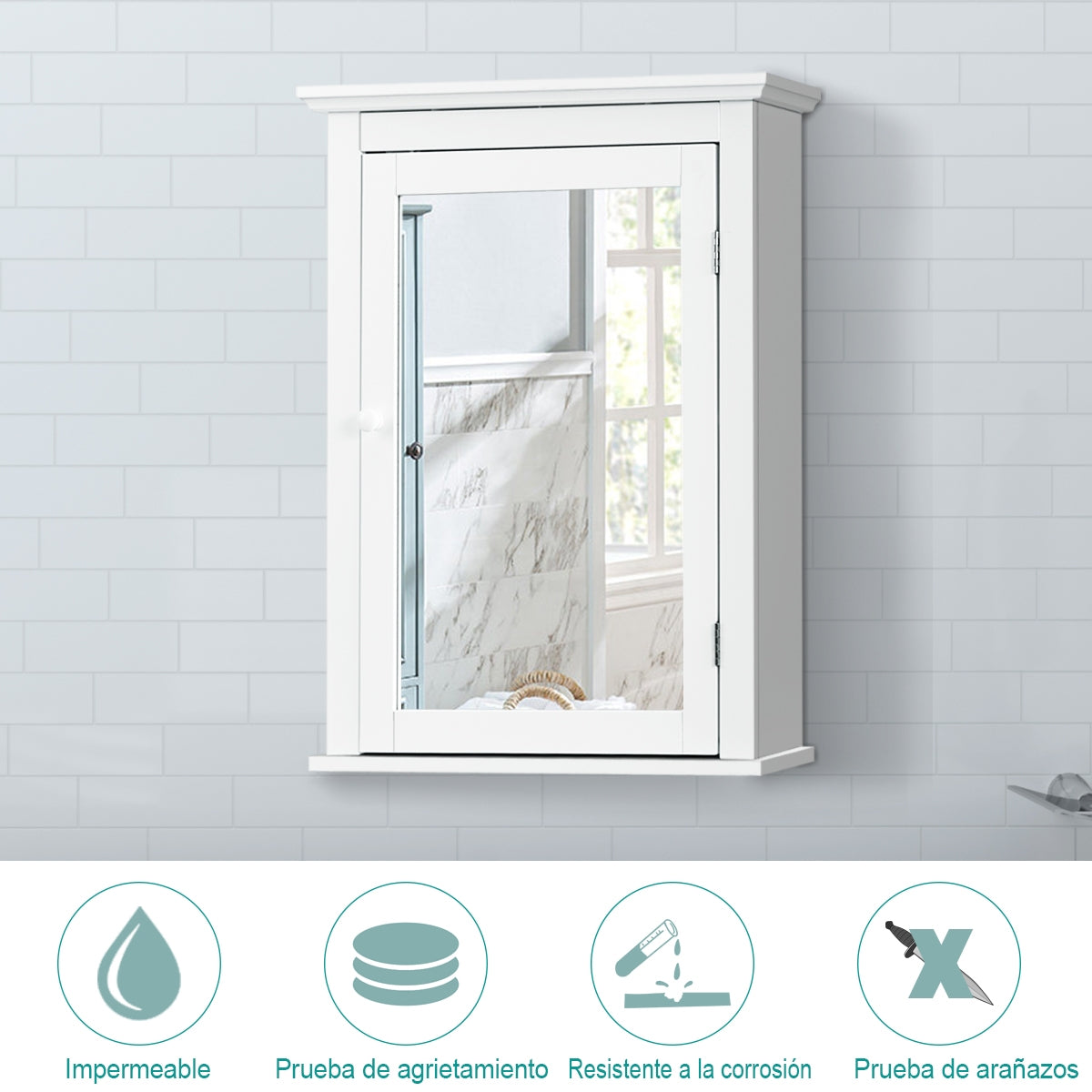 Armario de Baño con Espejo de Pared Organizador con Puerta y Estante Ajustable Gabinete de Almacenamiento 56 x 15 x 69,5 cm Blanco