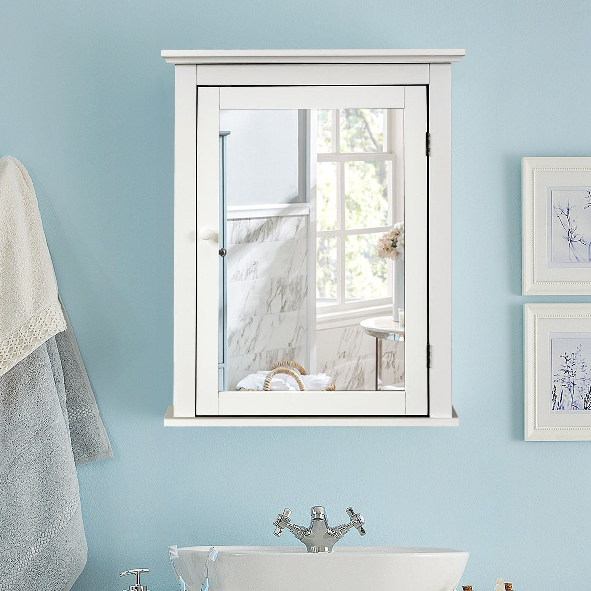 Armario de Baño con Espejo de Pared Organizador con Puerta y Estante Ajustable Gabinete de Almacenamiento 56 x 15 x 69,5 cm Blanco
