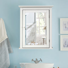 Armario de Baño con Espejo de Pared Organizador con Puerta y Estante Ajustable Gabinete de Almacenamiento 56 x 15 x 69,5 cm Blanco