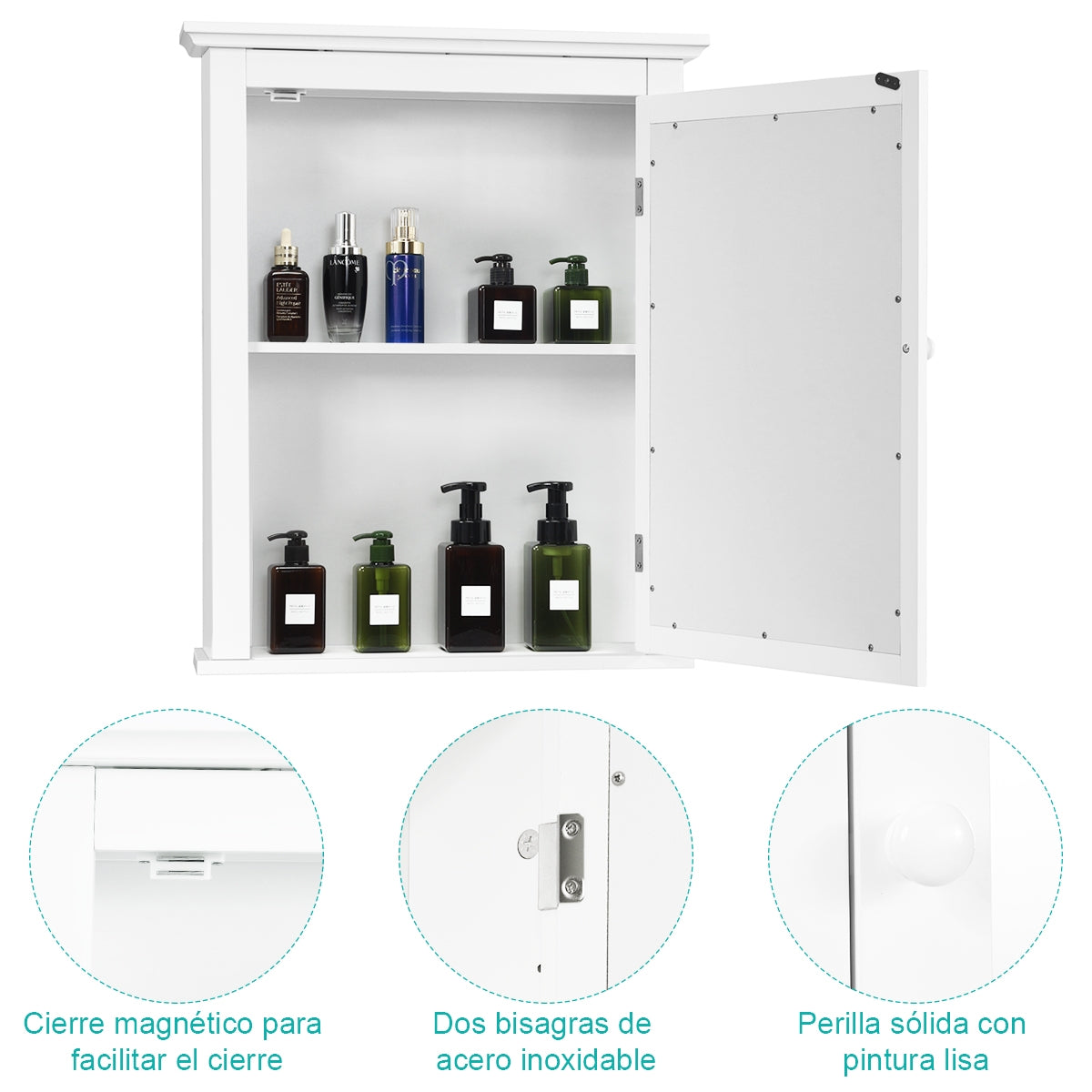 Armario de Baño con Espejo de Pared Organizador con Puerta y Estante Ajustable Gabinete de Almacenamiento 56 x 15 x 69,5 cm Blanco