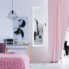 Espejo Joyero Cuelga a Puerta Pared con LED Luces Armario para Joyas con Bloqueo 2 Cajones 5 Estantes 29 Ganchos 37 x 8,5 x 120 cm Blanco