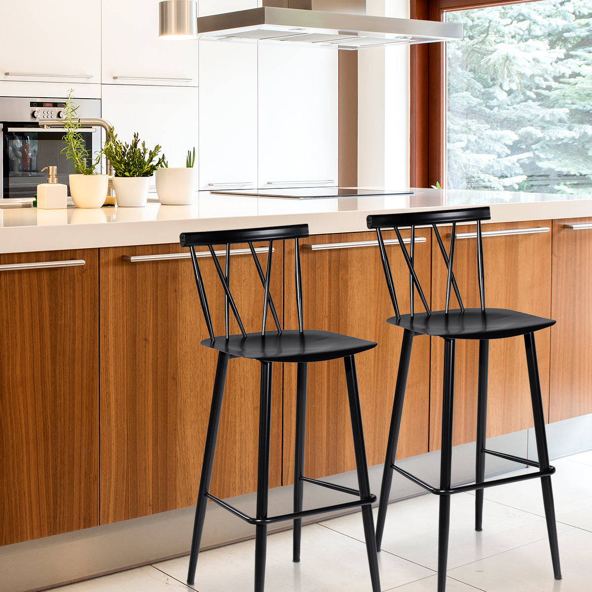 Set de 2 Sillas de Comedor Sillas de Metal Simples y Modernas con Respaldo para Bistró Bar Negro 48 x 40 x 105 cm