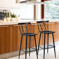 Set de 2 Sillas de Comedor Sillas de Metal Simples y Modernas con Respaldo para Bistró Bar Negro 48 x 40 x 105 cm