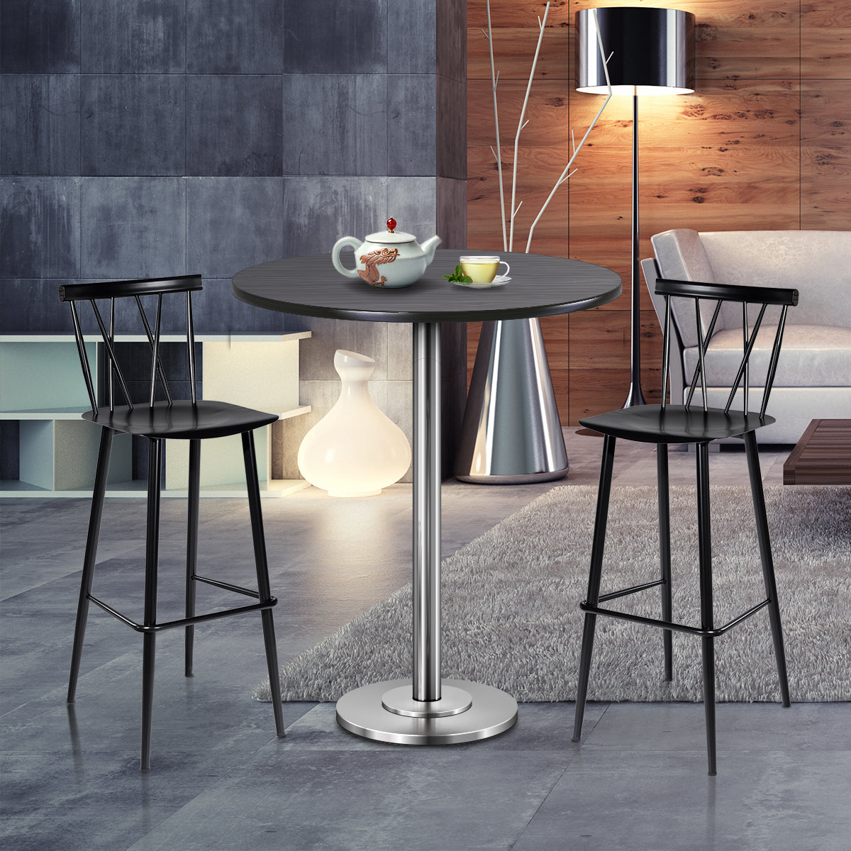 Set de 2 Sillas de Comedor Sillas de Metal Simples y Modernas con Respaldo para Bistró Bar Negro 48 x 40 x 105 cm