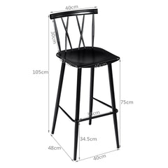 Set de 2 Sillas de Comedor Sillas de Metal Simples y Modernas con Respaldo para Bistró Bar Negro 48 x 40 x 105 cm