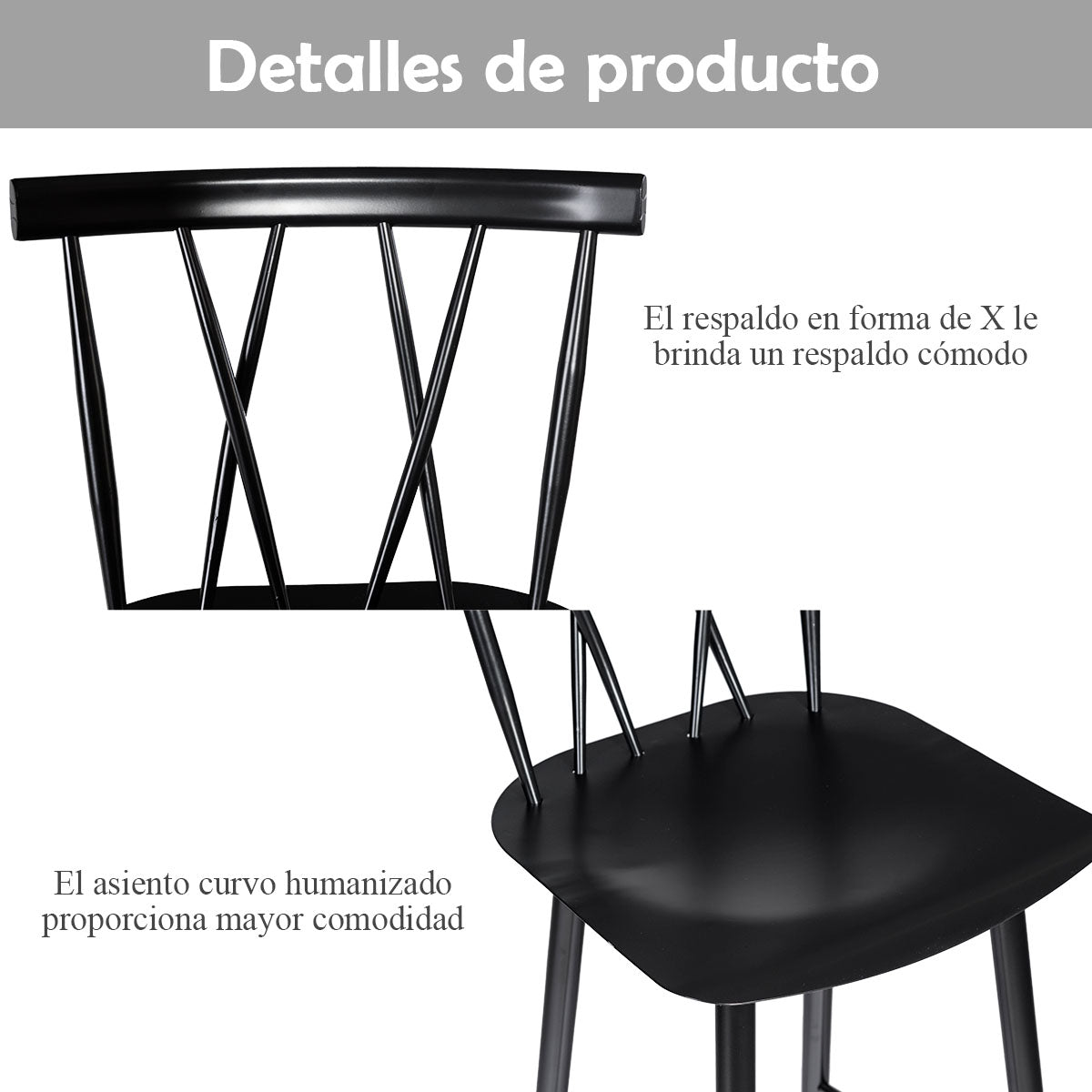 Set de 2 Sillas de Comedor Sillas de Metal Simples y Modernas con Respaldo para Bistró Bar Negro 48 x 40 x 105 cm
