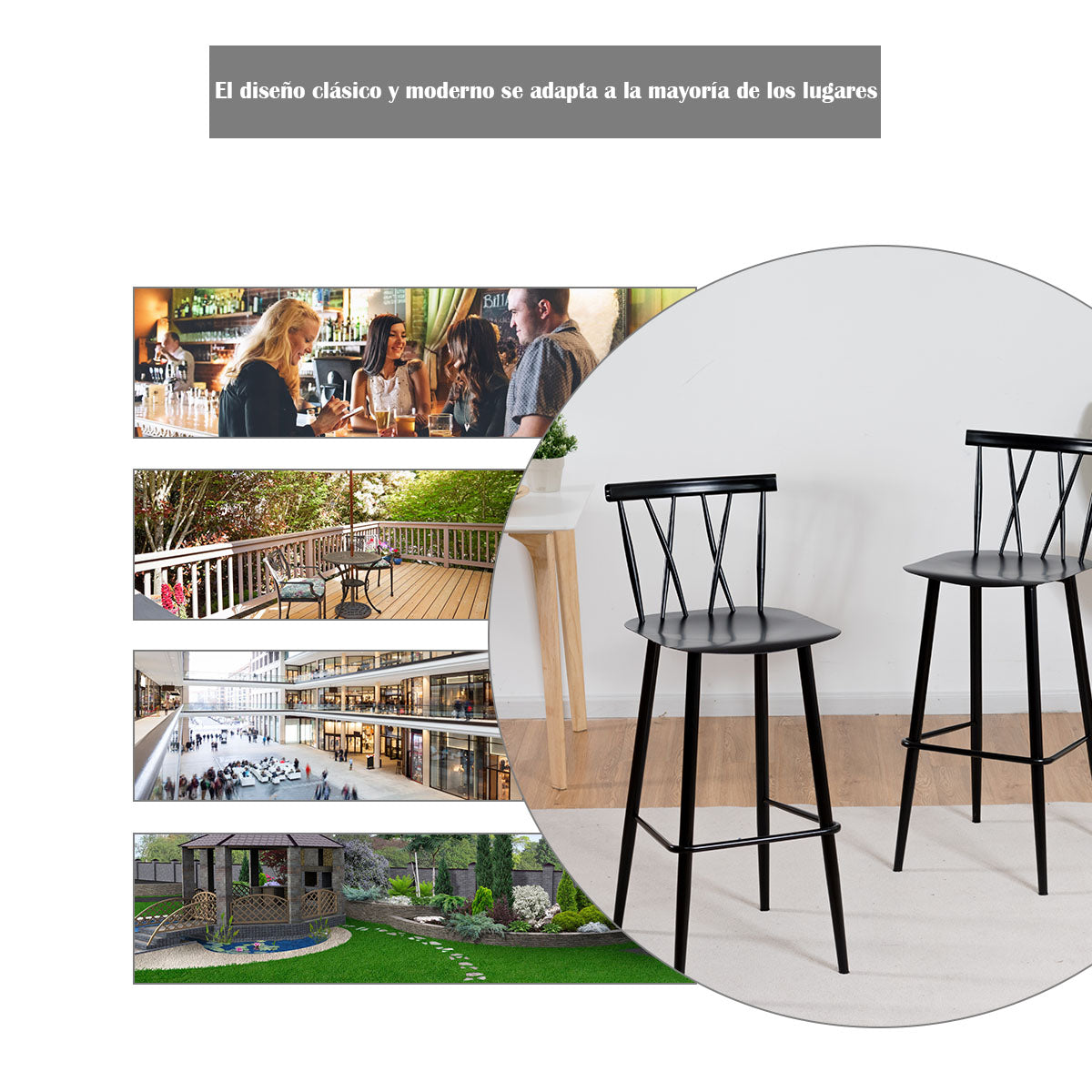 Set de 2 Sillas de Comedor Sillas de Metal Simples y Modernas con Respaldo para Bistró Bar Negro 48 x 40 x 105 cm