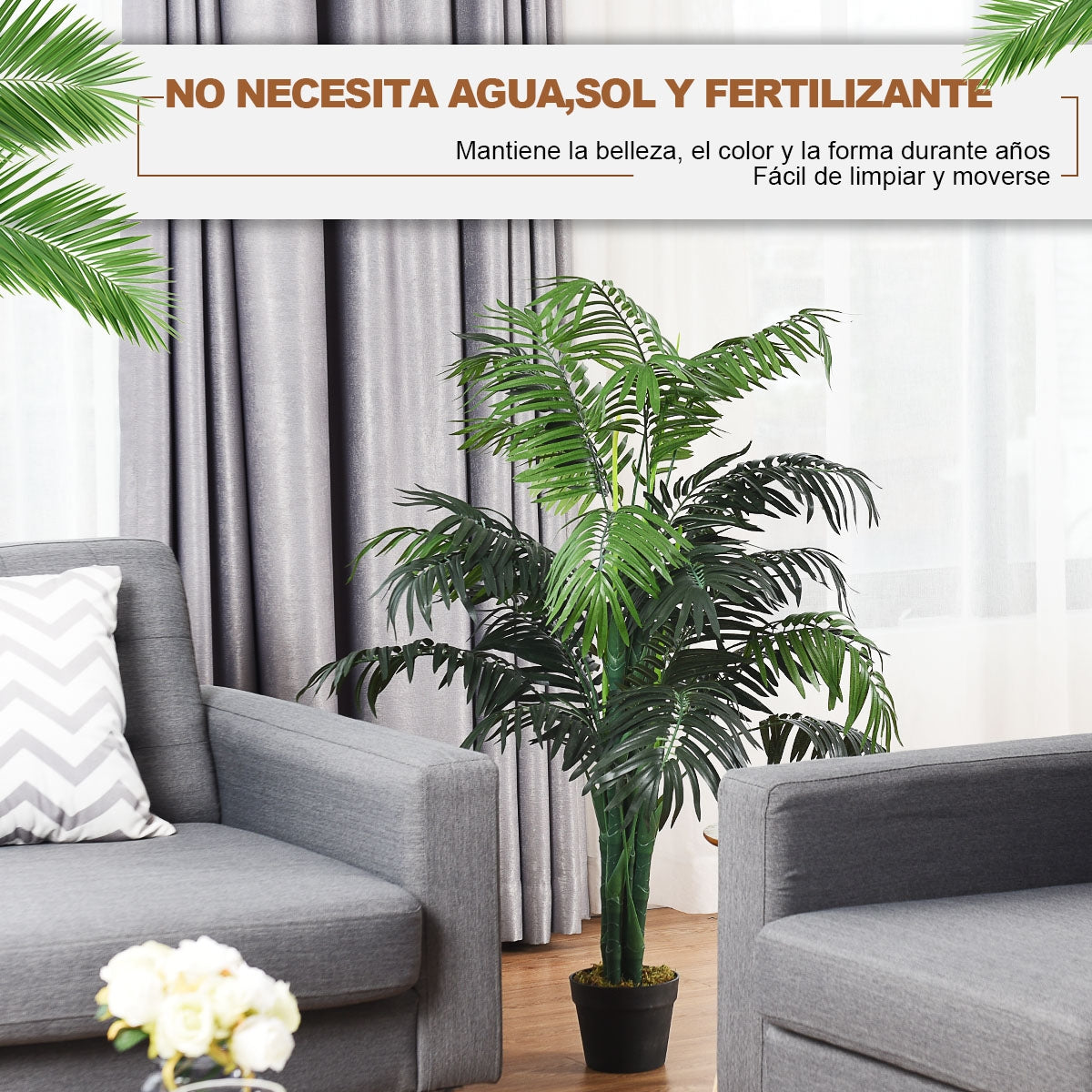 Árbol Artificial Planta Palmera Artificial para Decoración en Oficina Hogar 110 cm
