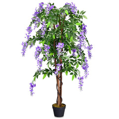 Flor de árbol de glicina artificial 150 cm Planta decorativa en florero de interior violeta.