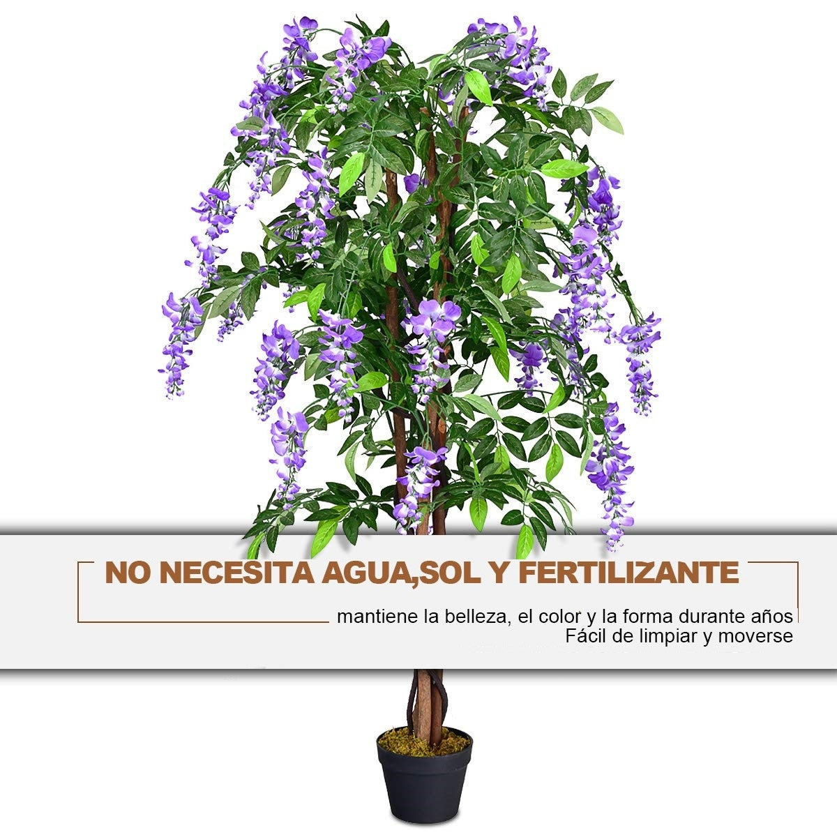 Flor de árbol de glicina artificial 150 cm Planta decorativa en florero de interior violeta.