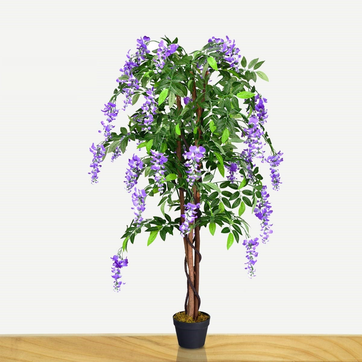 Flor de árbol de glicina artificial 150 cm Planta decorativa en florero de interior violeta.