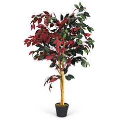 Ficus Falso Planta Artificial Realística y Decorativa con Maceta de Cemento para Casa Oficina Sala de Espera 120 cm