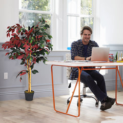 Ficus Falso Planta Artificial Realística y Decorativa con Maceta de Cemento para Casa Oficina Sala de Espera 120 cm