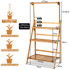 Estante Plegable Decorativo para Plantas y Flores para Interior Exterior Césped Jardín Balcón Bambú 70 x 40 x 120-144 cm