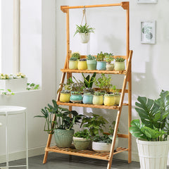 Estante Plegable Decorativo para Plantas y Flores para Interior Exterior Césped Jardín Balcón Bambú 70 x 40 x 120-144 cm